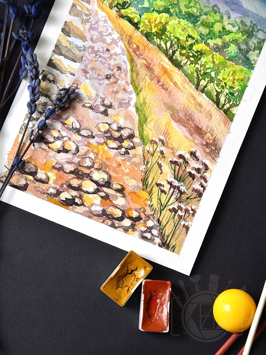Тропа в горах Карадагского заповедника. ФотоКисточка. Акварель. Арт-галерея картин Анастасии Дерий
