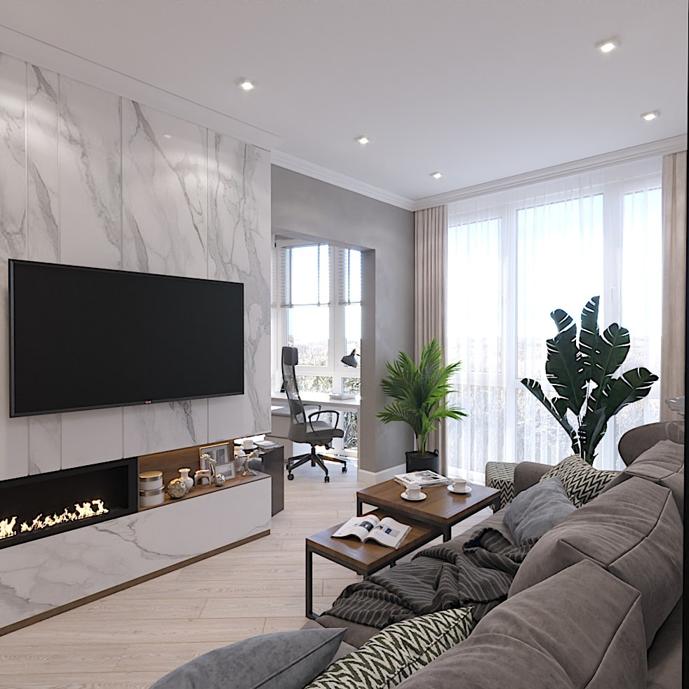 Гостиная с кабинетом. Студия интерьерной визуализации и дизайна FishkaRom в Краснодаре и по всей России