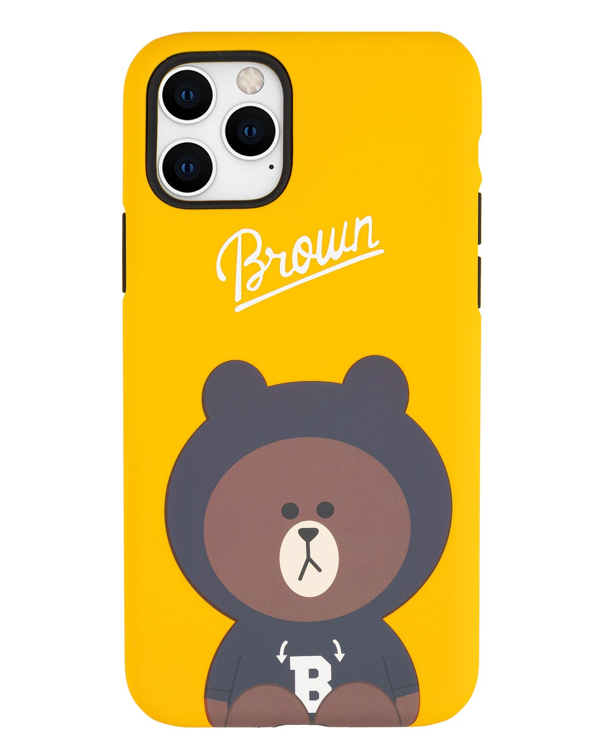 Чехол для смартфона желтый с логотипом мишка надпись на белом фоне