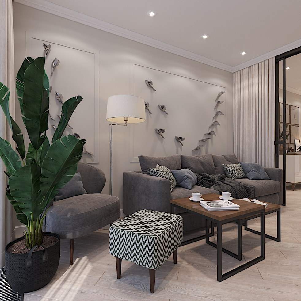 Гостиная с кабинетом. Студия интерьерной визуализации и дизайна FishkaRom в Краснодаре и по всей России