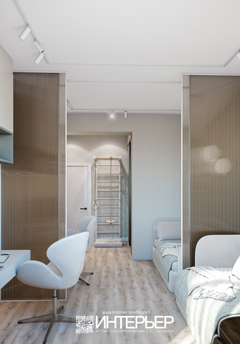 Спальня и детская Ольги. ЖК Парковый. Корректировки 23.01. Дизайн интерьера, 3D визуализация и 3D моделирование. Создание проектов и чертежей. КМВ: Кисловодск, Пятигорск, Ессентуки и удаленно