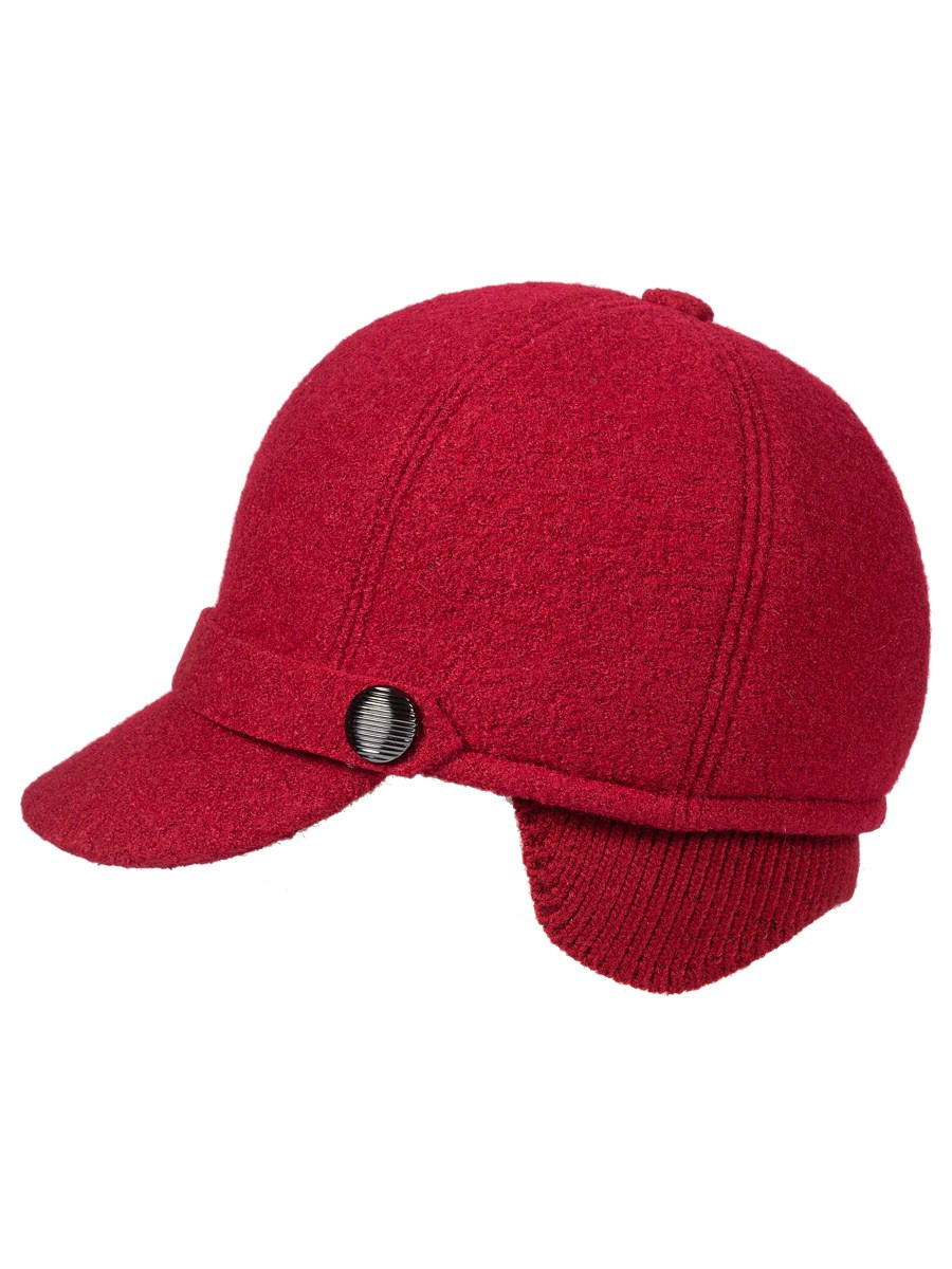 Кепка женская, красная, с ушками, на белом фоне