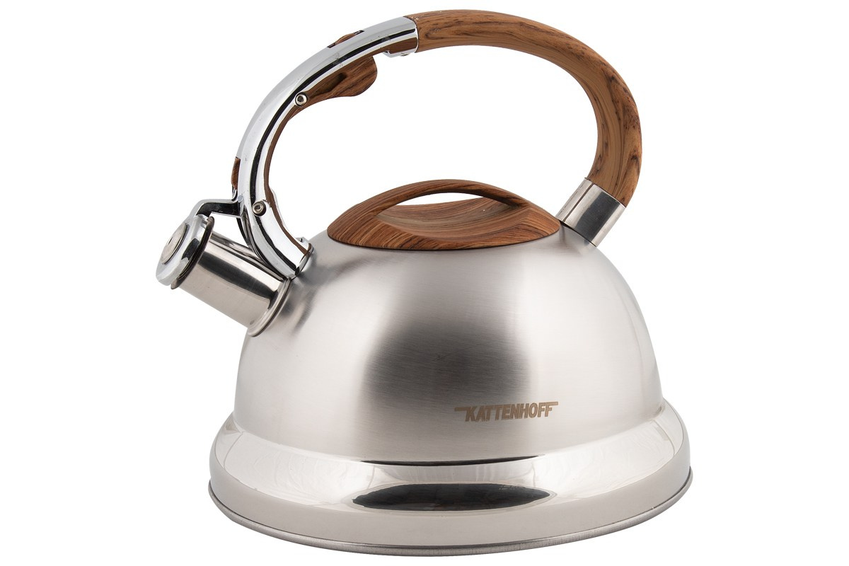 Чайник с деревянной ручкой и крышкой, цвет серебро