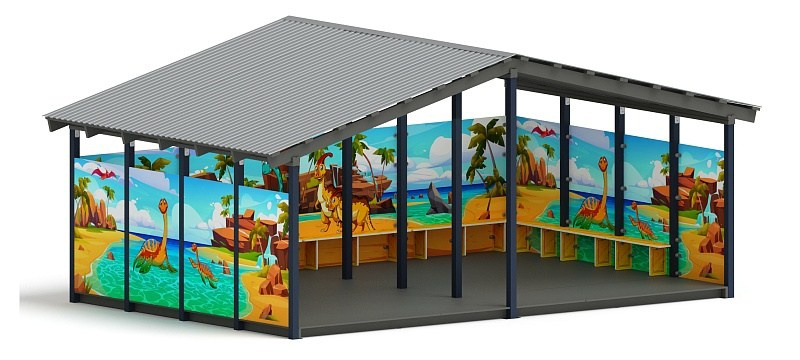 Теневой навес (Дино) - МФ 70.6.4-13 Габариты (ШхДхВ): 6080х4080х3000 мм Зона безопасности, мм: 9080х7080