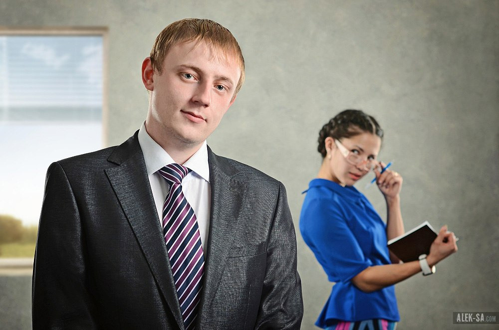 Деловой дуэт: бизнес-портрет мужчины и женщины — корпоративная съёмка, фотограф Краснодар