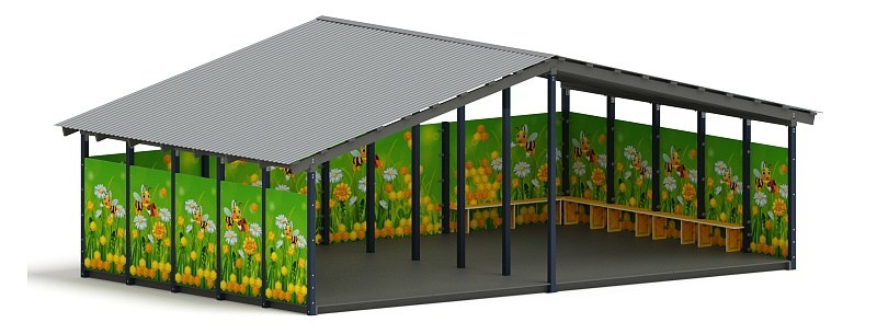 Теневой навес (Пчёлка) - МФ 70.8.5-05 Габариты (ШхДхВ): 8080х5080х3250 мм Зона безопасности, мм: 11080х8080