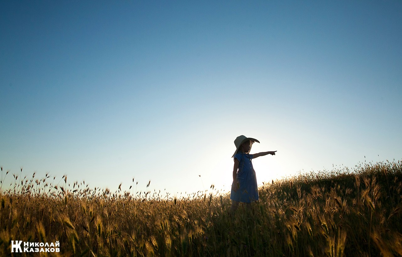 Детская фотосессия в поле на закате. Николай Казаков. Профессиональный фотограф. Преподаватель фотографии