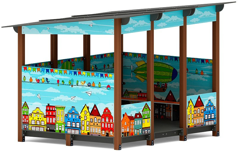 Теневой навес (Город) МФ 78.31.24-01 Габариты (ШхДхВ): 3100х2400х2600 мм Зона безопасности, мм: 4100х3400