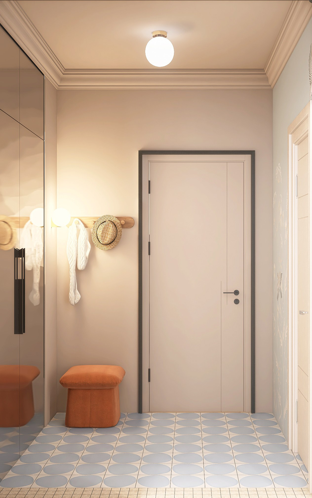 Интерьер прихожей, дизайн прихожей, Квартира-студия в Новосибирске для проживания молодой женщины