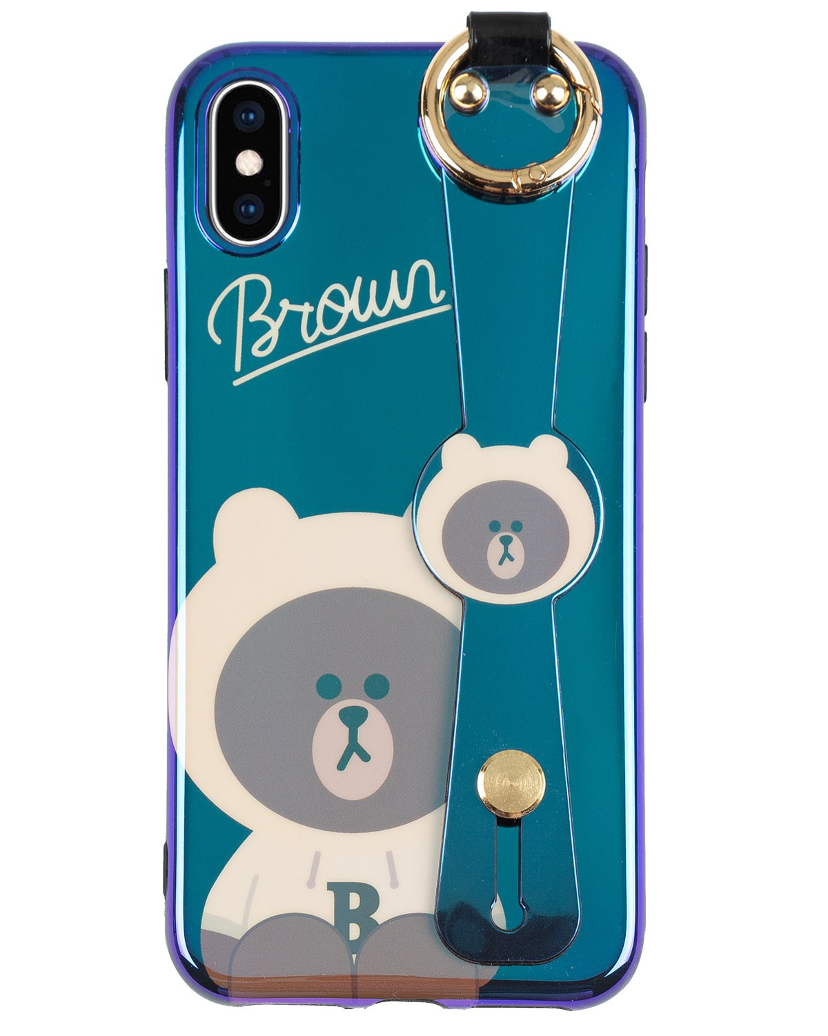 Чехол для смартфона синий изображен мишка на белом фоне