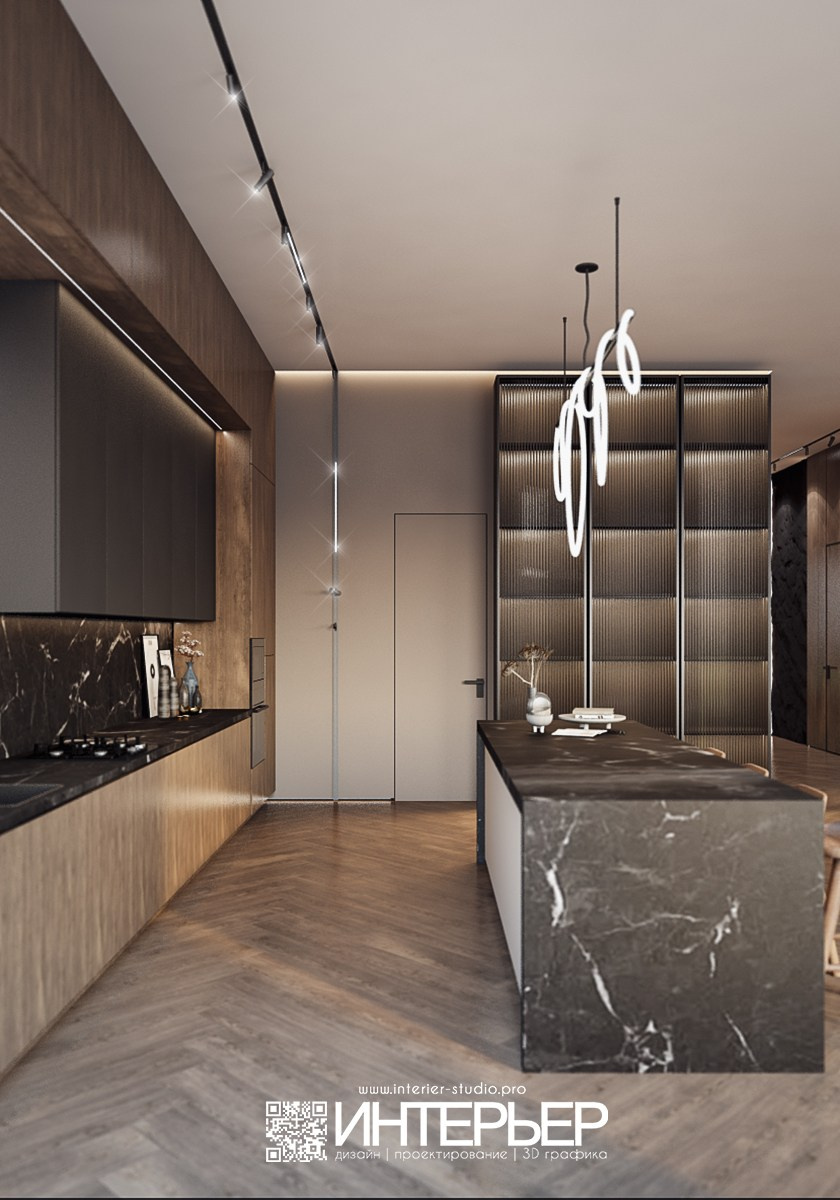 Дизайн-проект дома Тамирлана. Зона Гостиной, Кухни, Прихожей. Дизайн интерьера, 3D визуализация и 3D моделирование. Создание проектов и чертежей. КМВ: Кисловодск, Пятигорск, Ессентуки и удаленно