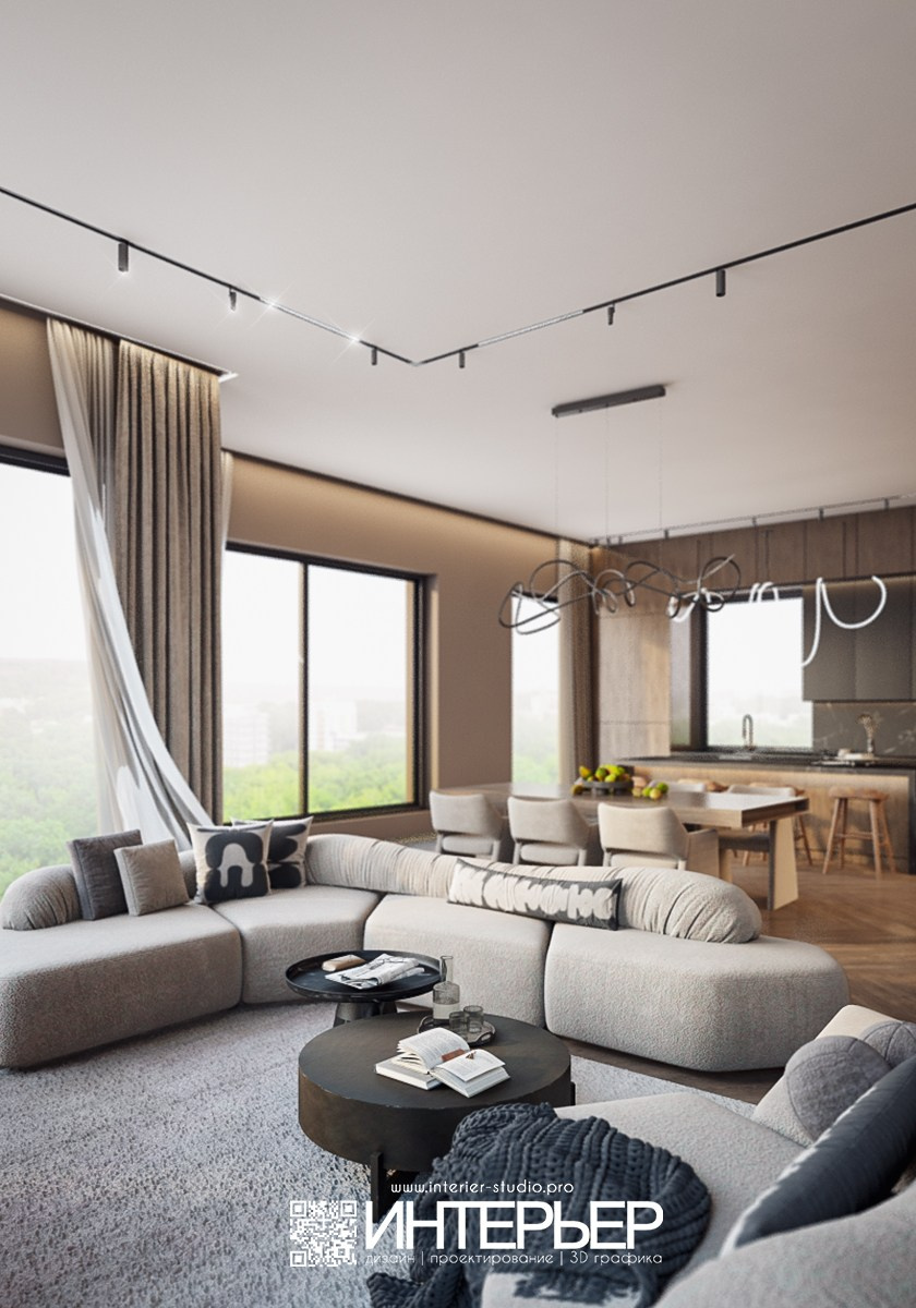 Дизайн-проект дома Тамирлана. Зона Гостиной, Кухни, Прихожей. Дизайн интерьера, 3D визуализация и 3D моделирование. Создание проектов и чертежей. КМВ: Кисловодск, Пятигорск, Ессентуки и удаленно