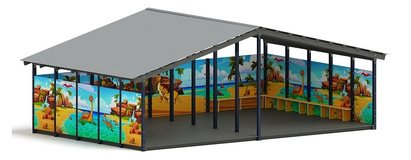 Теневой навес (Дино) - МФ 70.8.5-13 Габариты (ШхДхВ): 8080х5080х3250 мм Зона безопасности, мм: 11080х8080