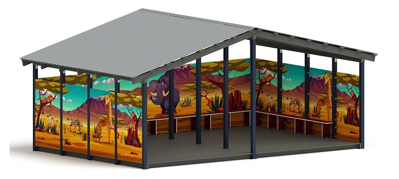 Теневой навес (Сафари) - МФ 70.6.4-10 Габариты (ШхДхВ): 6080х4080х3000 мм Зона безопасности, мм: 9080х7080