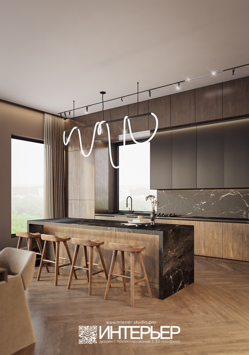 Дизайн-проект дома Тамирлана. Зона Гостиной, Кухни, Прихожей. Дизайн интерьера, 3D визуализация и 3D моделирование. Создание проектов и чертежей. КМВ: Кисловодск, Пятигорск, Ессентуки и удаленно