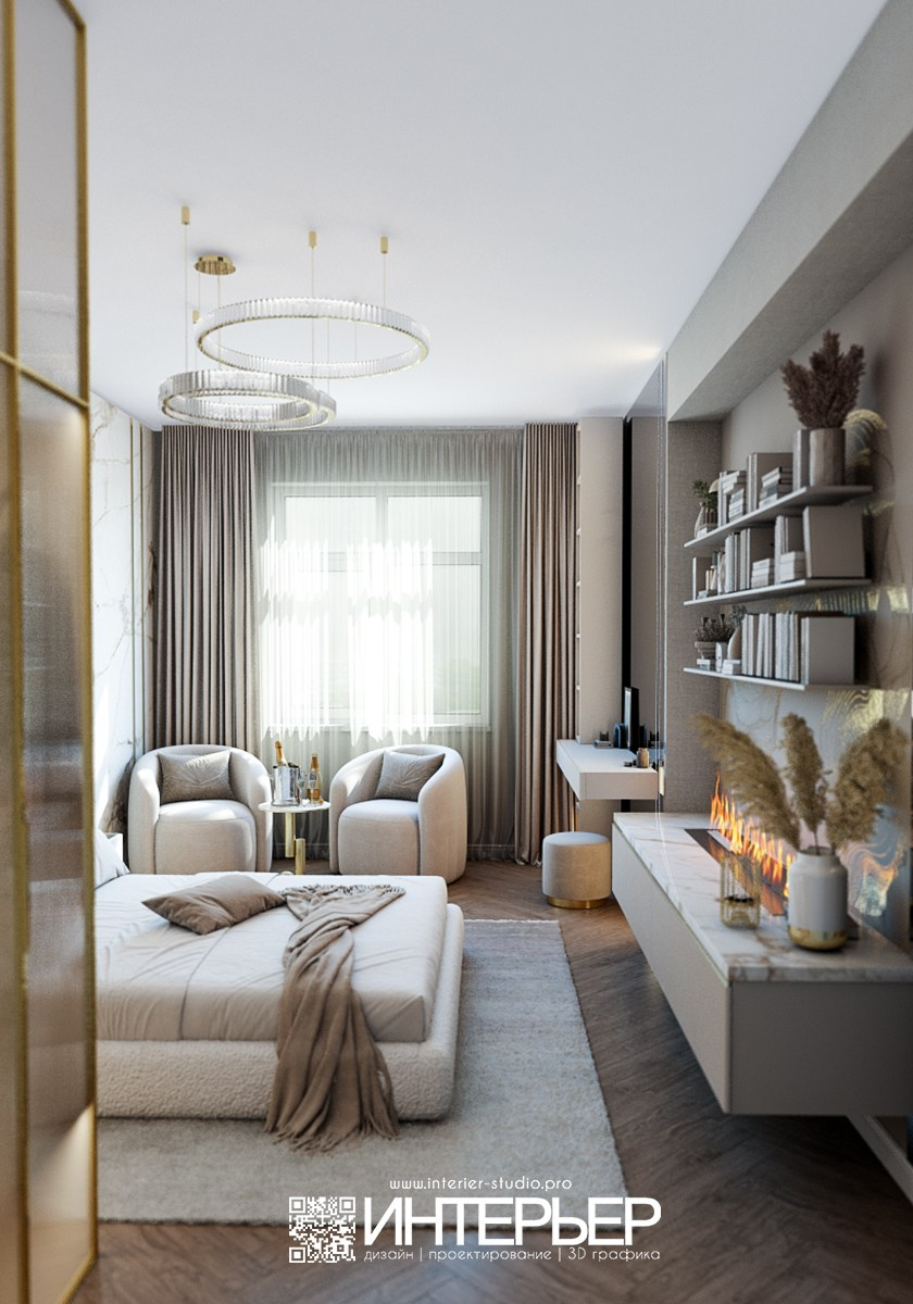 Спальня и детская Ольги. ЖК Парковый. Корректировки 23.01. Дизайн интерьера, 3D визуализация и 3D моделирование. Создание проектов и чертежей. КМВ: Кисловодск, Пятигорск, Ессентуки и удаленно