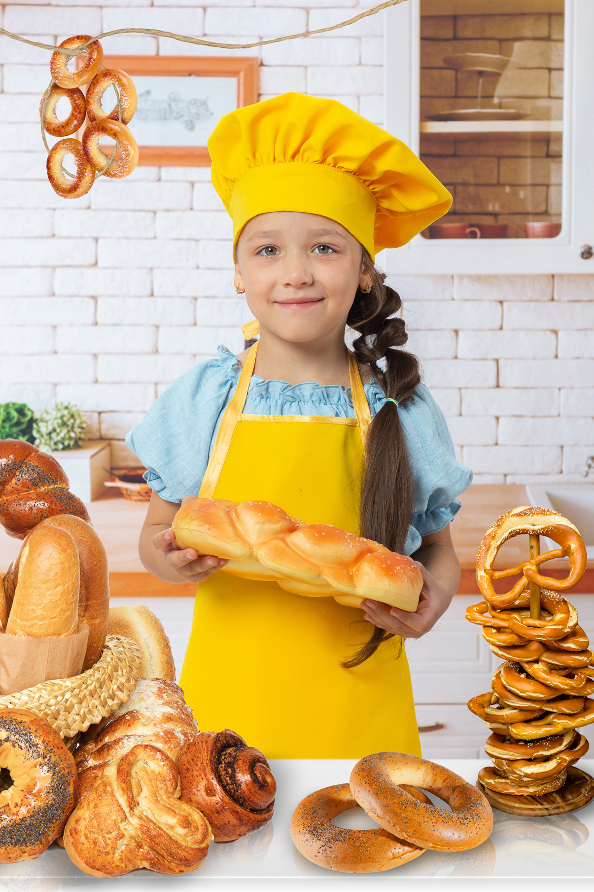 Тематическая выездная костюмированная фотосессия в детском саду. Поварята. Девочка в костюме повара.