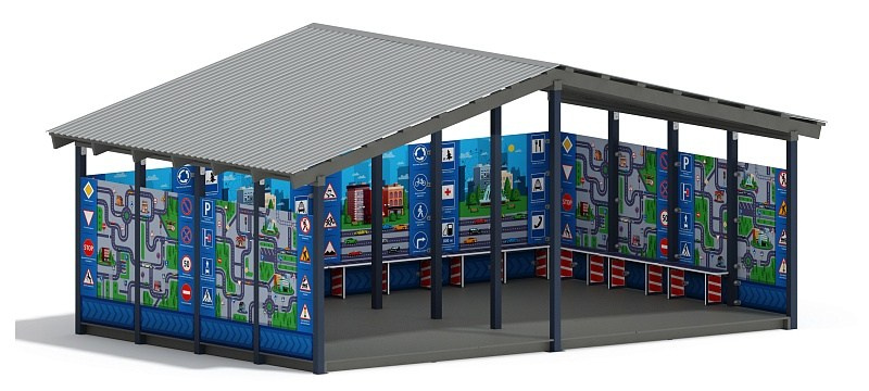 Теневой навес (ДПС) - МФ 70.6.4-14 Габариты (ШхДхВ): 6080х4080х3000 мм Зона безопасности, мм: 9080х7080