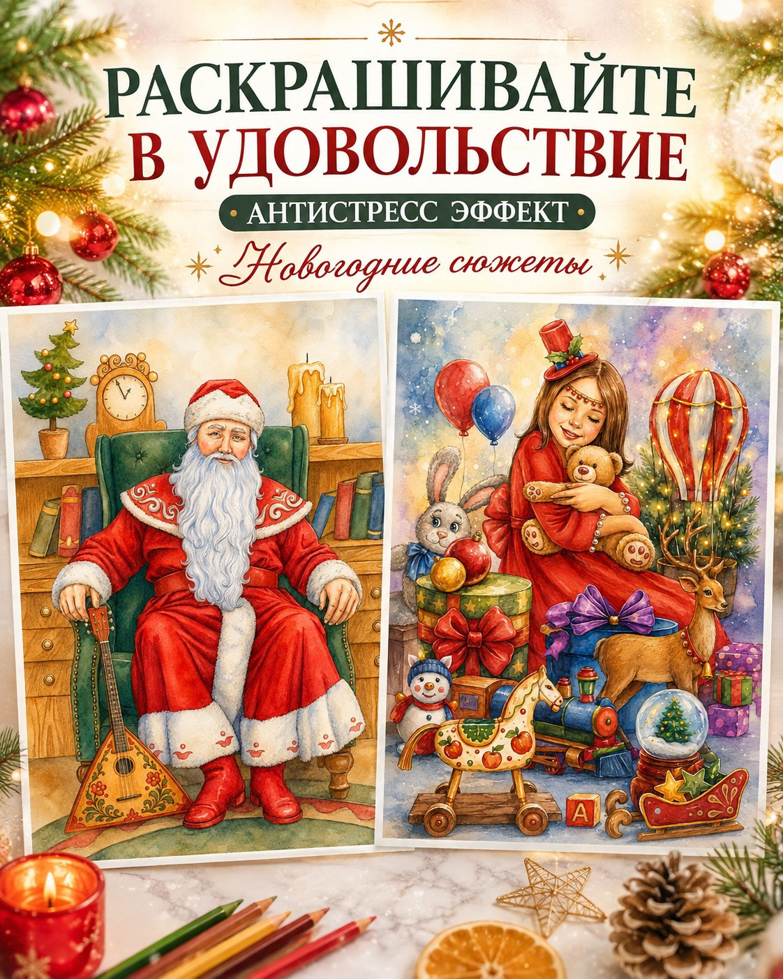 Зимняя раскраска Алёны Лазаревой. Раскраски Алёны Лазаревой