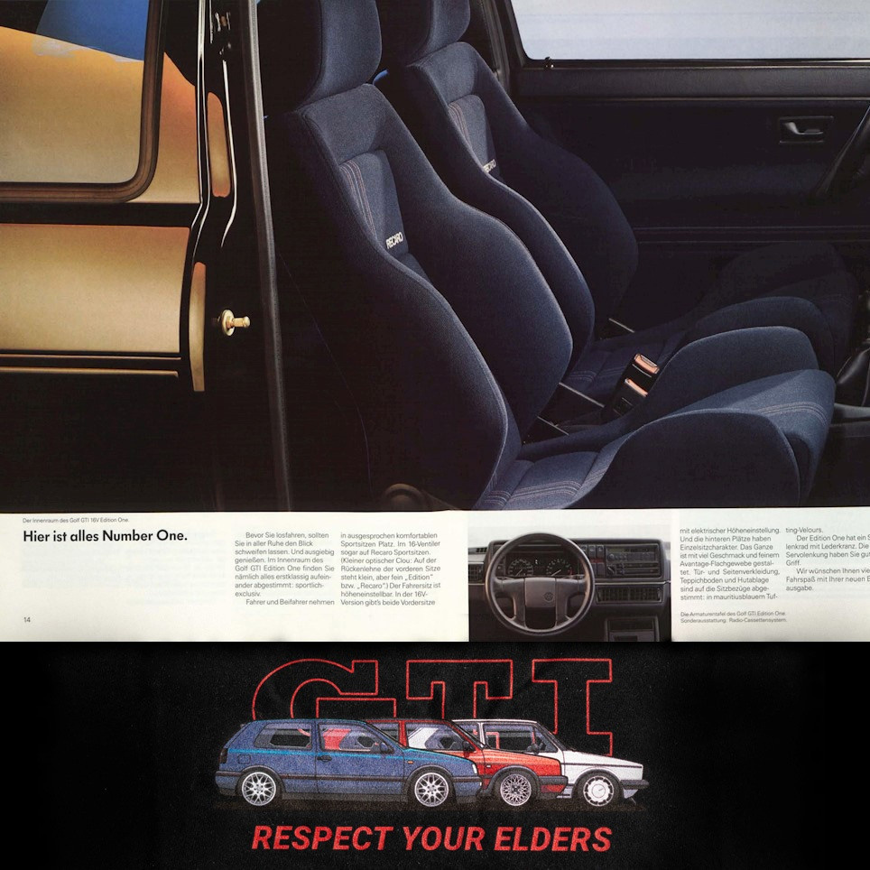 классические сиденья рекаро а под ними принт с гольф gti