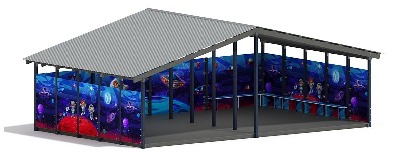 Теневой навес (Космопорт. Космос) - МФ 70.8.5-08 Габариты (ШхДхВ): 8080х5080х3250 мм Зона безопасности, мм: 11080х8080