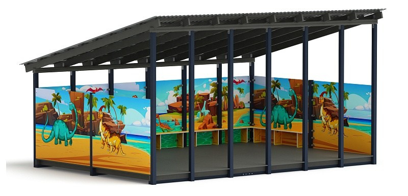 Теневой навес (Дино) - МФ 71.6.4-13 Габариты (ШхДхВ): 6000х4080х3300 мм Зона безопасности, мм: 9000х7080