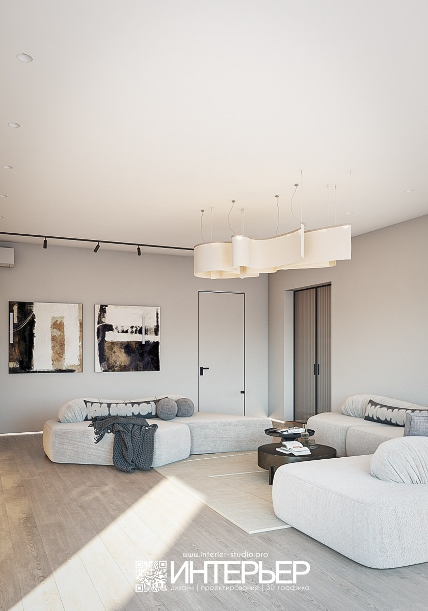 Гостиная, Кухня в доме ст. Суворовская. Дизайн интерьера, 3D визуализация и 3D моделирование. Создание проектов и чертежей. КМВ: Кисловодск, Пятигорск, Ессентуки и удаленно