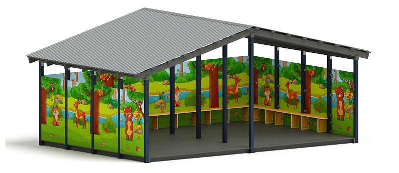 Теневой навес (Полянка) - МФ 70.6.4-07 Габариты (ШхДхВ): 6080х4080х3000 Зона безопасности, мм: 9080х7080