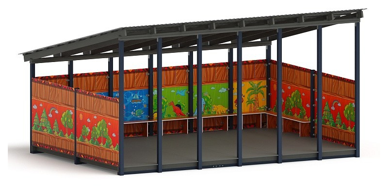 Теневой навес (Карандаши) - МФ 71.6.4-09 Габариты (ШхДхВ): 6000х4080х3300 мм Зона безопасности, мм: 9000х7080