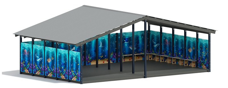 Теневой навес (Морской) - МФ 70.8.5-04 Габариты (ШхДхВ): 8080х5080х3250 мм Зона безопасности, мм: 11080х8080