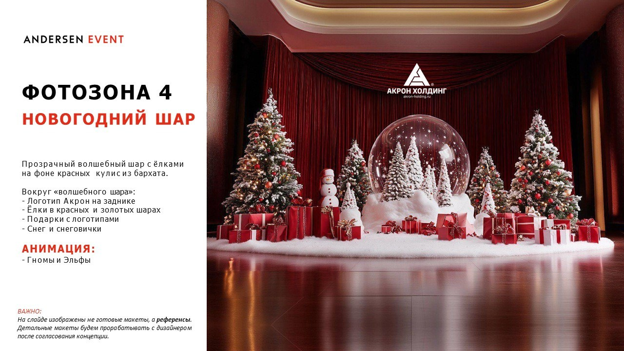 Разработка и реализация концепции декора для новогоднего мероприятия для агентства Andersen event. Главная
