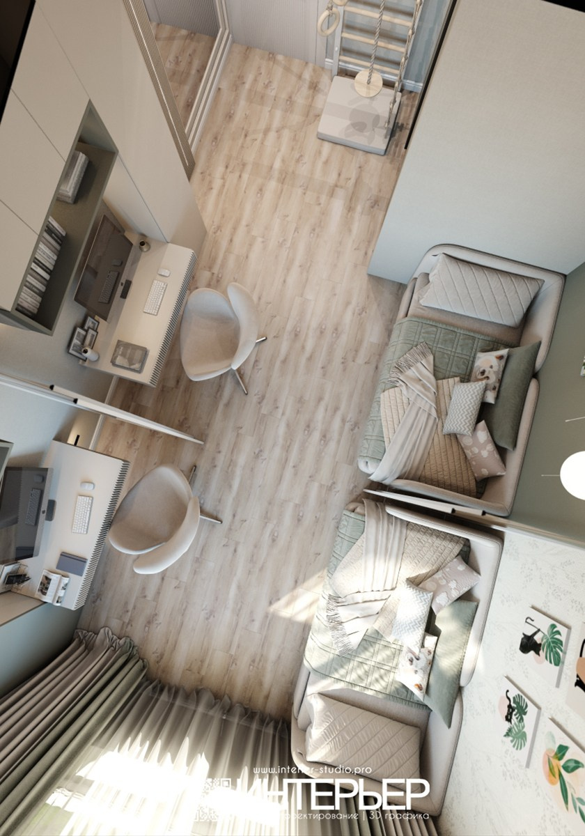 Спальня и детская Ольги. ЖК Парковый. Корректировки 23.01. Дизайн интерьера, 3D визуализация и 3D моделирование. Создание проектов и чертежей. КМВ: Кисловодск, Пятигорск, Ессентуки и удаленно