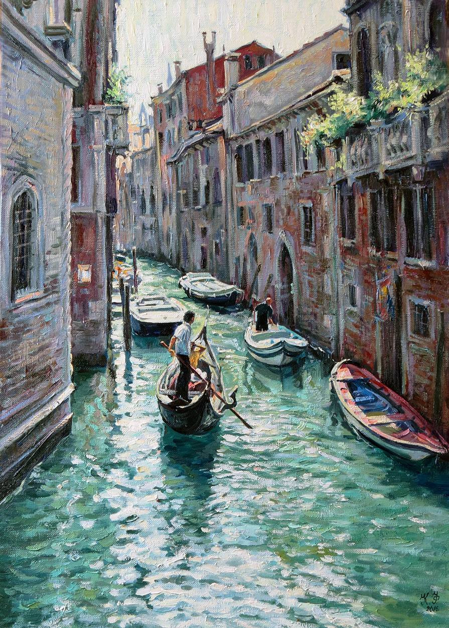 The Green Waters of the Quiet Canal in Venice