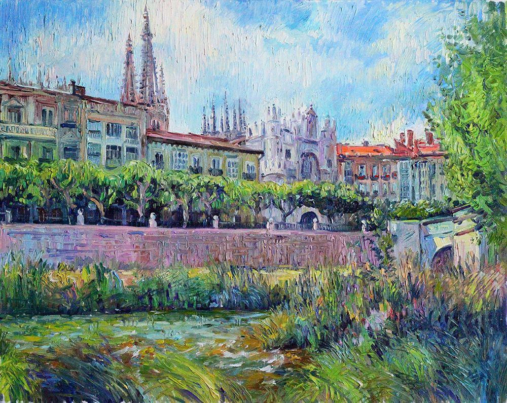 View from the shrubs on the Arlanzón river at Puerta de Santa María.