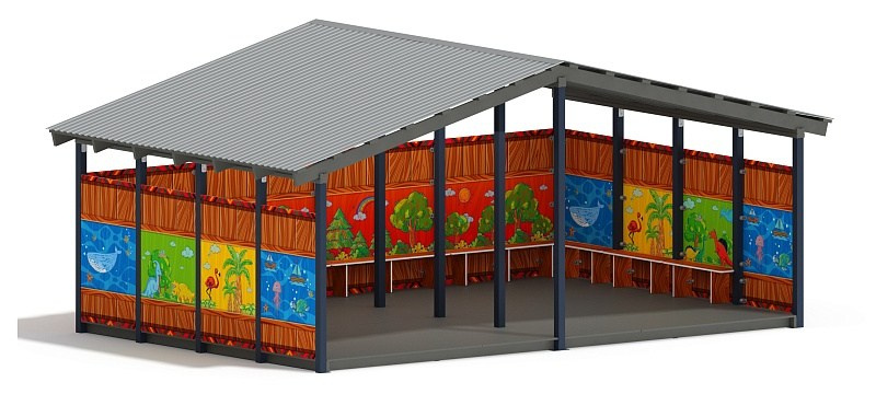 Теневой навес (Карандаши) - МФ 70.6.4-09 Габариты (ШхДхВ): 6080х4080х3000 мм Зона безопасности, мм: 9080х7080