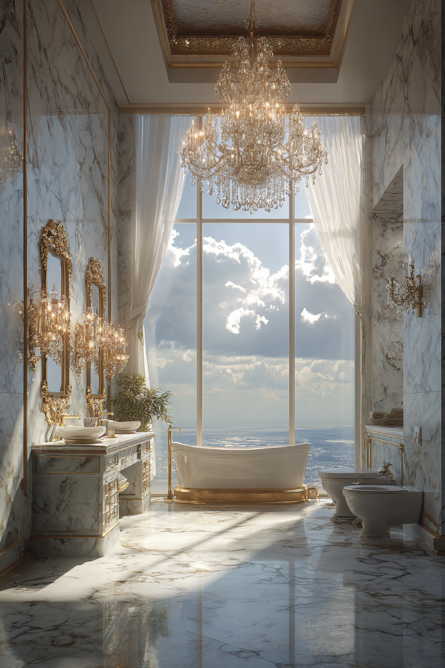 Интерьер стильной ванной комнаты с премиальной сантехникой