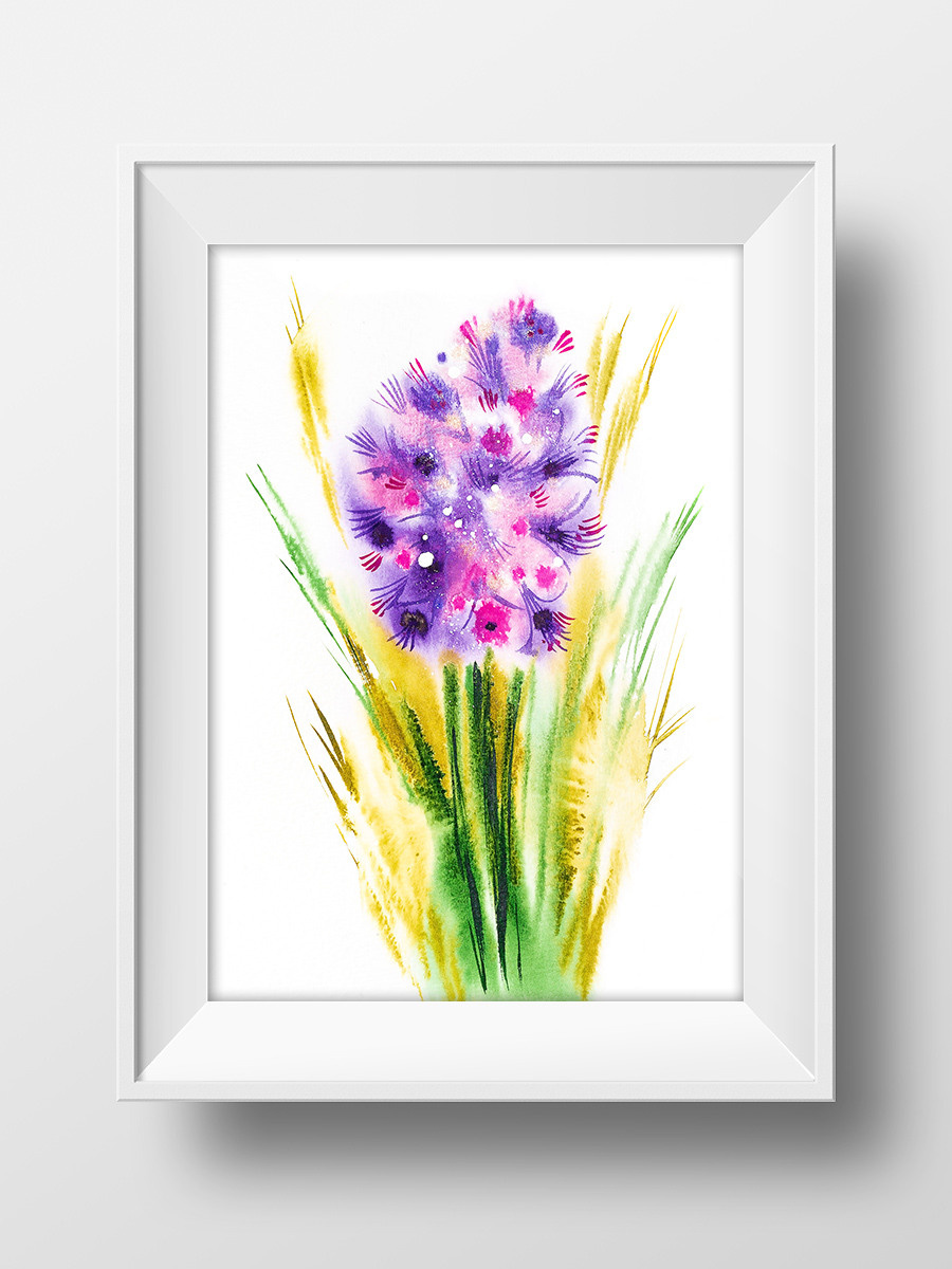 Букет с фиолетовым гиацинтом. ФотоКисточка. Акварель. Арт-галерея картин Анастасии Дерий