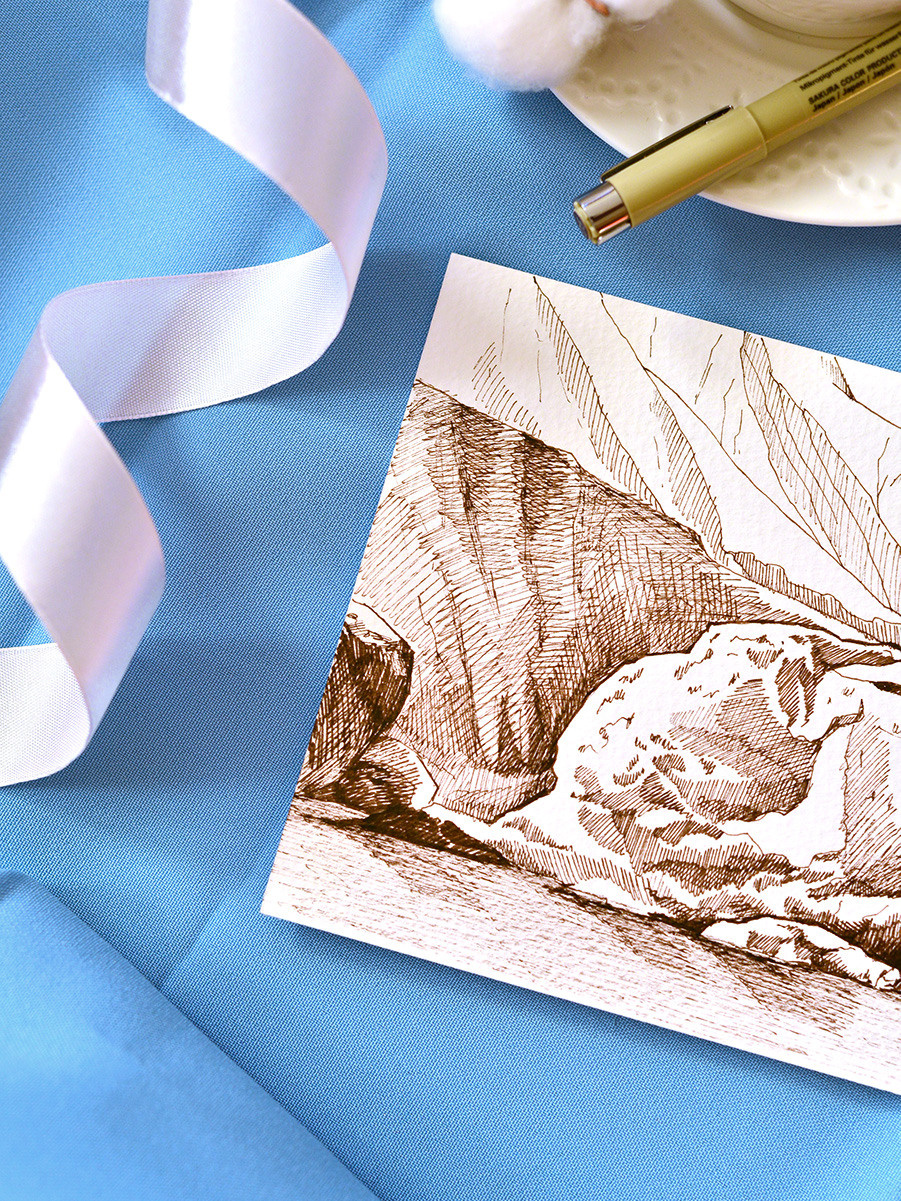 Скалы у берега моря. ФотоКисточка. Акварель. Арт-галерея картин Анастасии Дерий