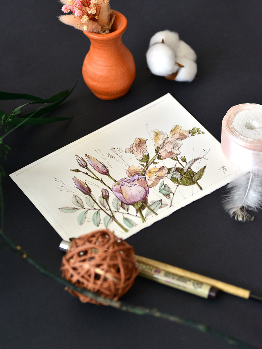 Цветочное ретро. ФотоКисточка. Акварель. Арт-галерея картин Анастасии Дерий