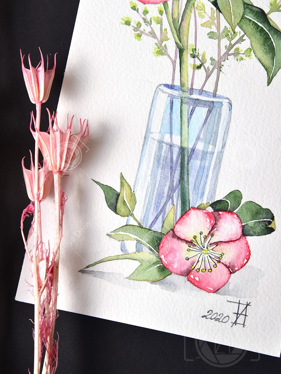 Букет морозника в вазе. ФотоКисточка. Акварель. Арт-галерея картин Анастасии Дерий