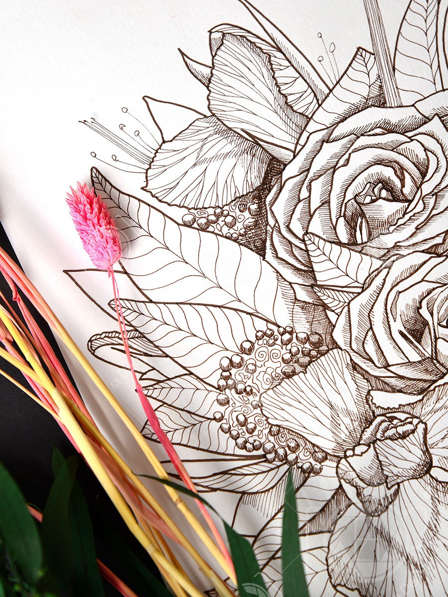 Букет с ирисами и розами. ФотоКисточка. Акварель. Арт-галерея картин Анастасии Дерий