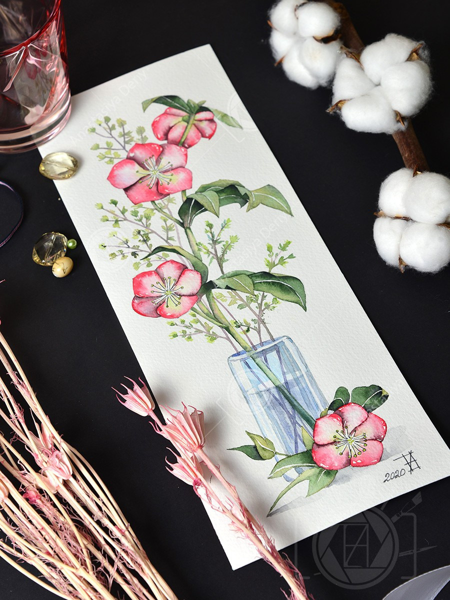 Букет морозника в вазе. ФотоКисточка. Акварель. Арт-галерея картин Анастасии Дерий