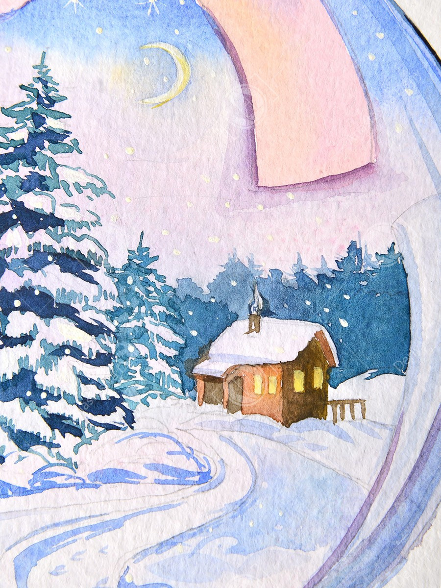 Зимний пейзаж в ёлочном шаре. ФотоКисточка. Акварель. Арт-галерея картин Анастасии Дерий