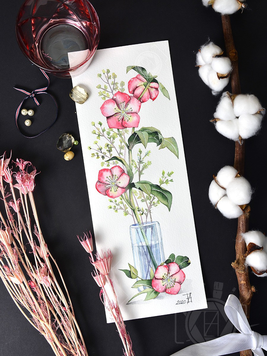 Букет морозника в вазе. ФотоКисточка. Акварель. Арт-галерея картин Анастасии Дерий