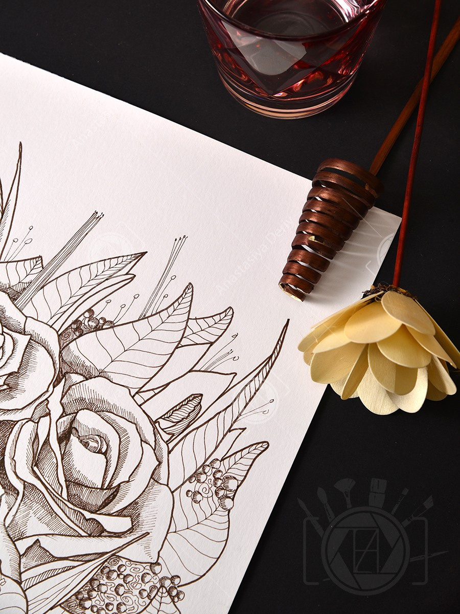 Букет с ирисами и розами. ФотоКисточка. Акварель. Арт-галерея картин Анастасии Дерий