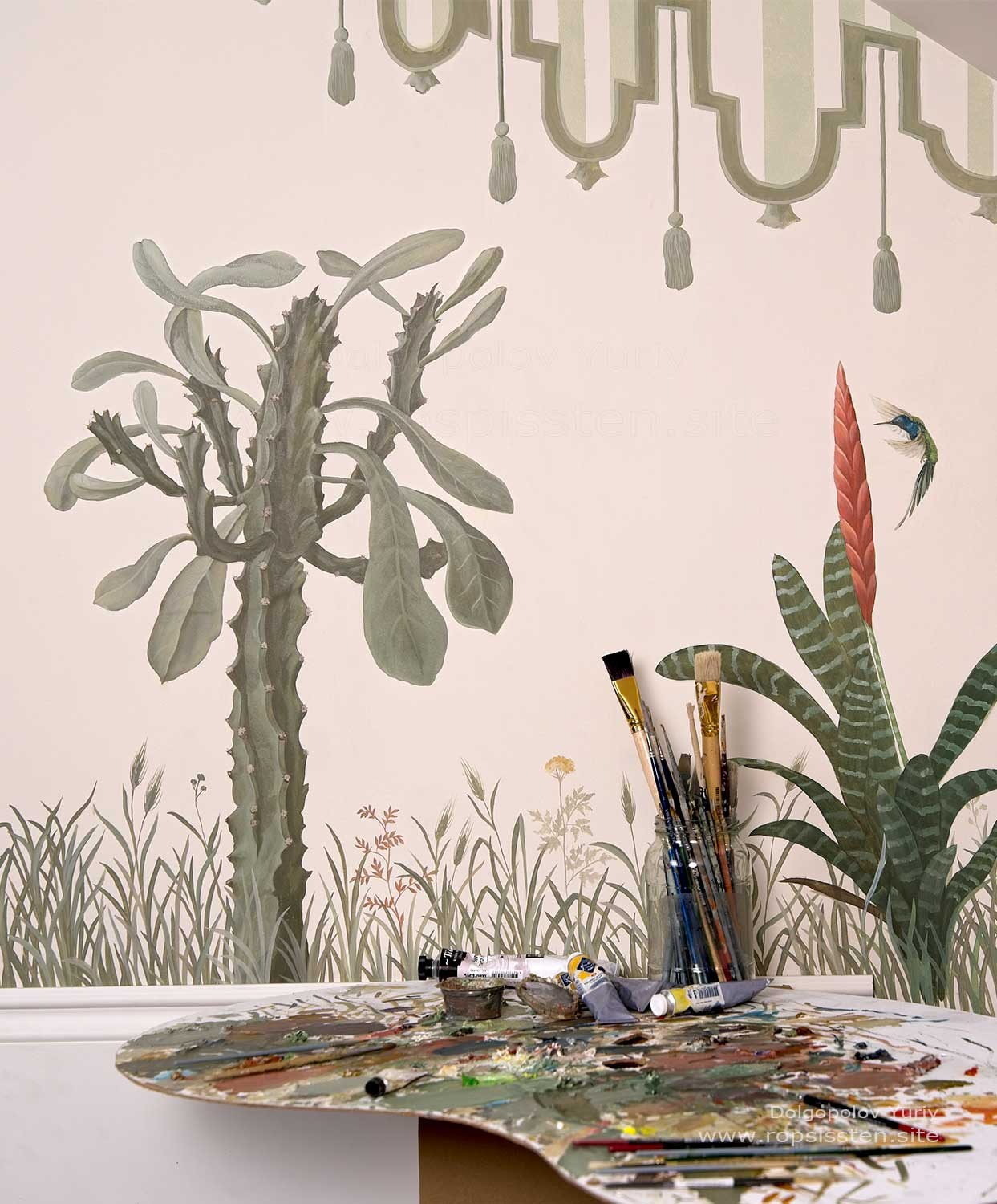 ботаническая роспись стен кактус