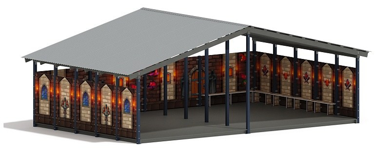 Теневой навес (Замок. Средневековый) - МФ 70.8.5-11 Габариты (ШхДхВ): 8080х5080х3250 мм Зона безопасности, мм: 11080х8080