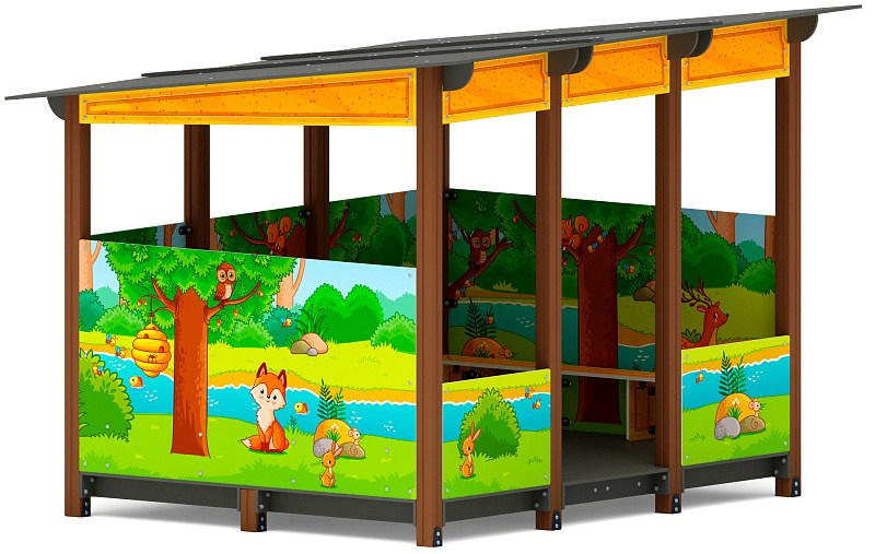 Теневой навес (Полянка) МФ 78.31.24-07 Габариты (ШхДхВ): 3100х2400х2600 мм Зона безопасности, мм: 4100х3400