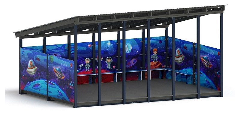 Теневой навес (Космопорт. Космос) - МФ 71.6.4-08 Габариты (ШхДхВ): 6000х4080х3300 мм Зона безопасности, мм: 9000х7080