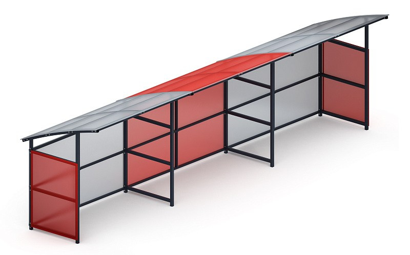 Навес для колясок (3 секции) МФ 743.01-02 Габариты (ШхДхВ): 6160х1370х1780 мм Зона безопасности, мм: 9160х4370